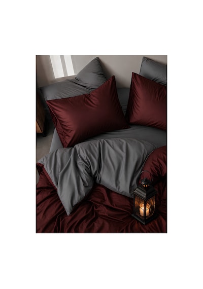 %100 Pamuk Saten 83 Tel-125 Gsm Çift Taraflı Kullanım Bordo Gri Çift Kişilik Nevresim Takımı Bordo-gri