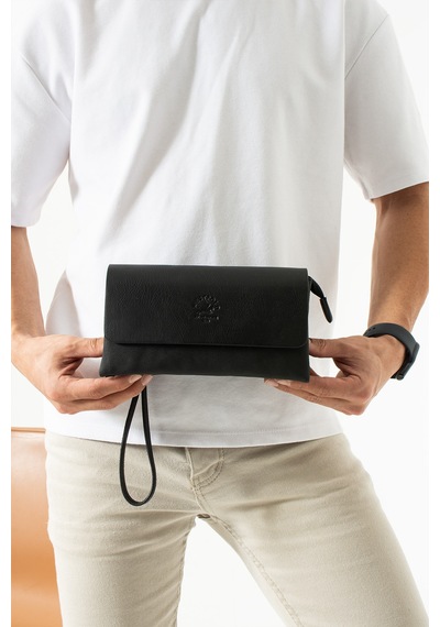 West Polo Westpolo Unisex Kanvas Kumaş Ve Vegan Deri Mıknatıslı El Portföyü - Siyah