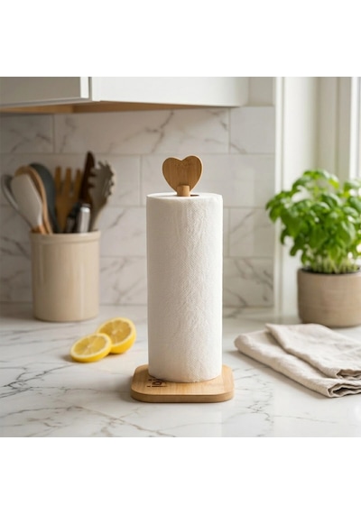 Kare Altlık 12x12cm Ahşap Bambu Kağıt Havluluk Kalp Başlı Sap 28.5cm Bx40 Ahşap - Şeffaf