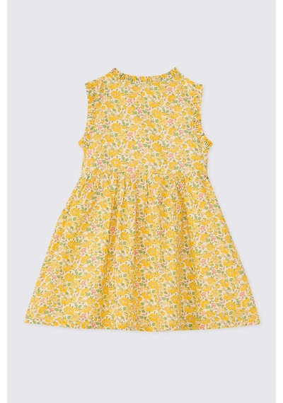 Panço Liberty Kumaş Kız Bebek Desenli Sarı Elbise