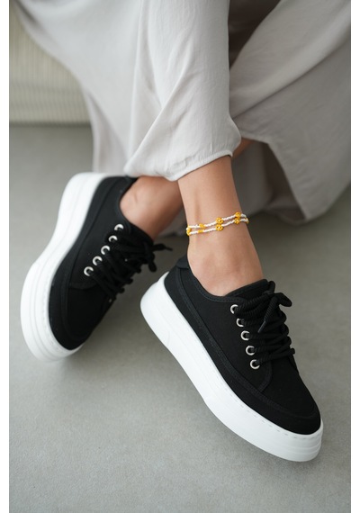 Peinta Yüksek Tabanlı Bağcıklı Kadın Sneaker- Siyah