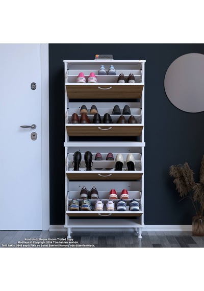 Modilayn Umay' 2 Li Antre Hol 52 X 160 X 25,5 Cm Lik 4 Düşer Kapak 8 Göz Bölmeli Ayakkabılık Beyaz - Ceviz Modilayn Umay' 2 Li Antre Hol 52 X 160 X 25,5 Cm Lik 4 Düşer Kapak 8 Göz Bölmeli Ayakkabılık Beyaz - Ceviz