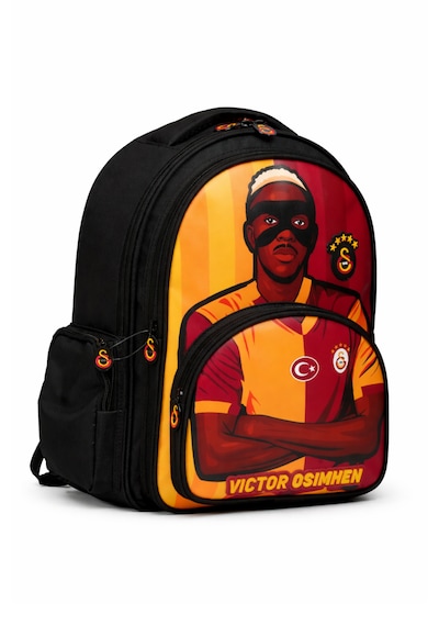 Galatasaray Lisanslı Victor Osimhen Figürlü 3 Bölmeli Okul Çantası - Su İtici Kumaşlı Sırt Çantası Siyah