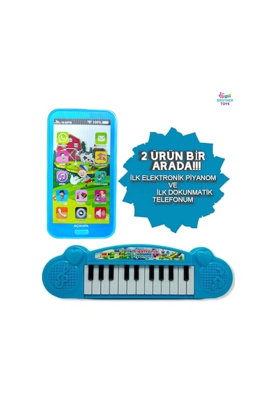 Türkçe Müzikli Dokunmatik Oyuncak Cep Telefonu Ve Elektronik Sesli Piyano 2'li Set