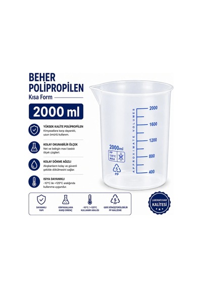 Beher Polipropilen - Kısa Form 2 L