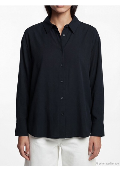 Lcw Vision Siyah Oversize Kadın Gömlek