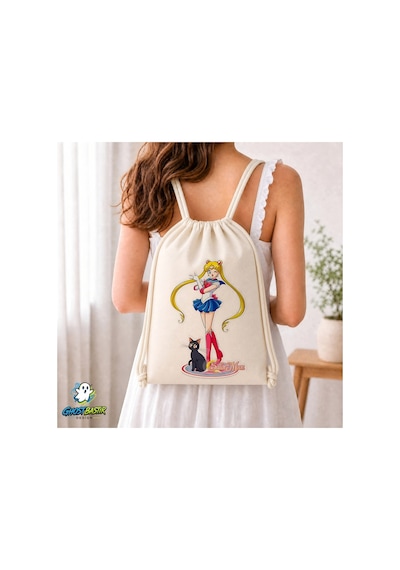Ghostbastır Design Sailormoon Büzgülü Keten Çanta C269 Bej