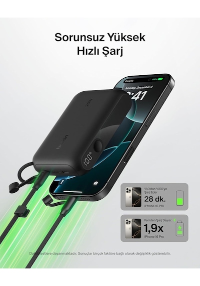 Belkin Bpb027hqbk Boostcharge 10.000 Mah 20w Usb-c Powerbank Dijital Göstergeli Taşınabilir Şarj Cihazı - Siyah
