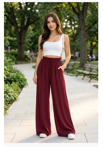 Bordo Bol Paça Rahat Pantolon Siyah