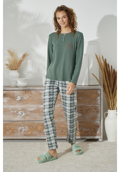 Sevim Kadın Uzun Kol Kalın Yeşil Pijama Takımı C1t5n1o79 001