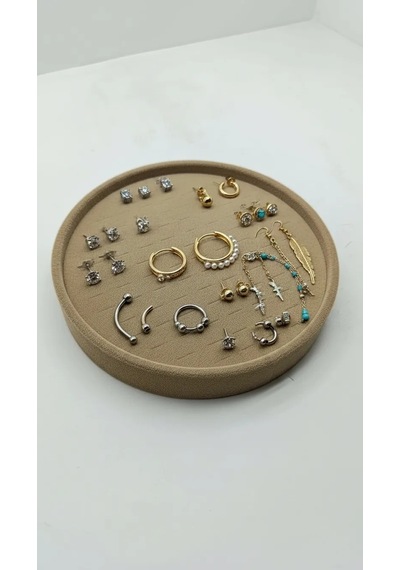 Silindir Model Süet Kumaş 20/20 Cm Batırmalı Sütlü Kahve Küpe-piercing Tablası