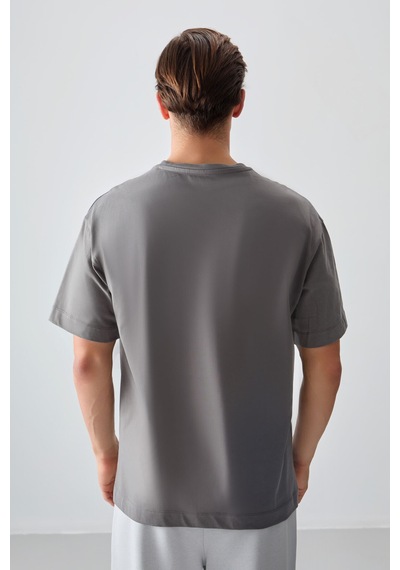 Air Jones Tommy Life Koyu Gri %100 Pamuk Kalın Yumuşak Dokulu Oversize Fit Basic Erkek T-shirt - 88353 Koyu Gri