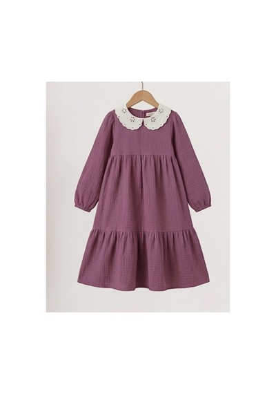 Angel&co. Girls Clothing Brode Yaka Müslin Midi Elbise-mürdüm Mor Mor