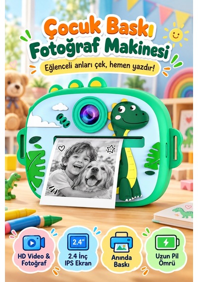 Blackbird Game Center Seyu SY-AM300 Şipşak Termal Yazıcılı Çocuk Dijital Fotoğraf Makinesi Yeşil
