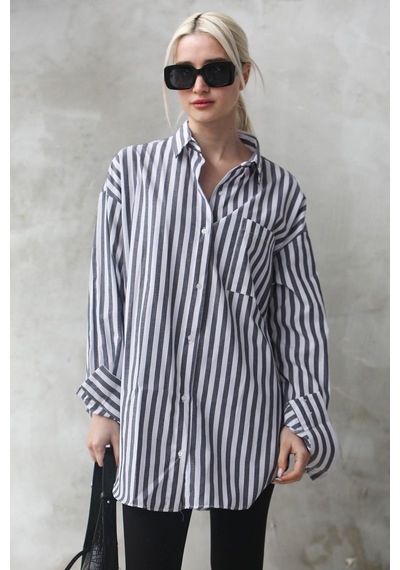 Madmext Antrasit Çizgili Oversize Kadın Gömlek Mg1688-antrasit Antrasit