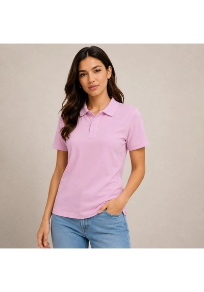 Primemagazam Kadın Polo Yaka Pike Kumaş Düğmeli Basic Tişört Günlük Rahat - Pembe Çeşitli