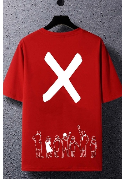 Unisex Design X İmza Baskılı T-shirt Kırmızı