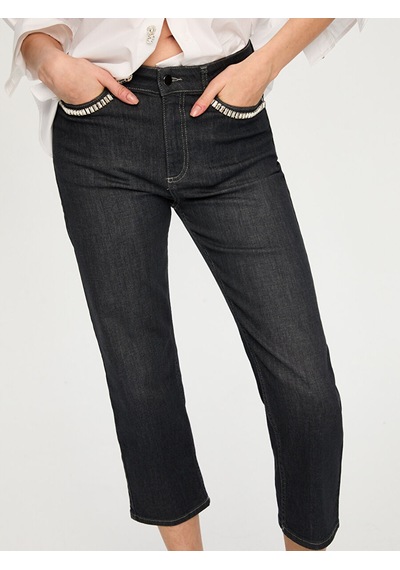Faik Sönmez Cebi Taş Süslemeli Starıght Fıt Jean Capri S26jcp001 Us26jcp00113 Antrasit