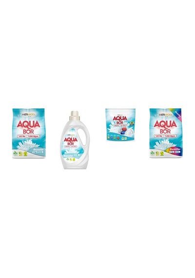 Aquabor Doğal Mineralli 4 Kg Beyaz + Sıvı Beyaz + Tablet + 4 Kg Renkliler 4 Lü Set 52983094