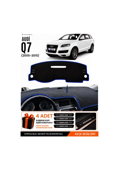 Audı Q7 2005-2015 Uyumlu Torpido Koruma, Torpido Örtüsü, Torpido Kılıfı - Siyah-mavi - Au005