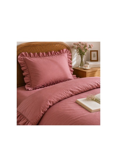 Fırfırlı Nevresim Takımı Dusty Rose Tek Kişilik 2 Parça 160 X 220 Cm Gülkurusu