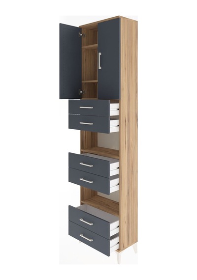 Arges Dolap 5 Raflı 6 Çekmeceli 2 Kapaklı 60x30x243 Çam-antrasit Atlas Çam