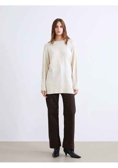Lcw Modest Ekru Bisiklet Yaka Kadın Triko Tunik