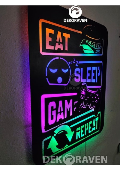 Gamer Led Işıklı Tablo Eat-Sleep-Game-Repeat Gamer Led Işıklı Tablo Eat-Sleep-Game-Repeat