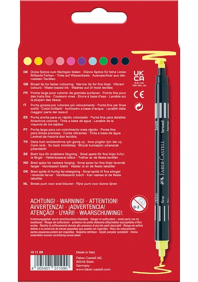 Faber-Castell Çift Uçlu Neon Keçeli Kalem, 10 Renk, İnce ve Kalın Uçlu,Dayanıklı Parlak Renkler,Su Bazlı Mürekkep
