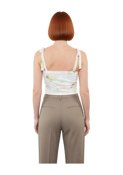 Ersefa Stil Kadın Animal Leopar Desenli Bağlama Detaylı Esnek Bluz Crop Yeşil
