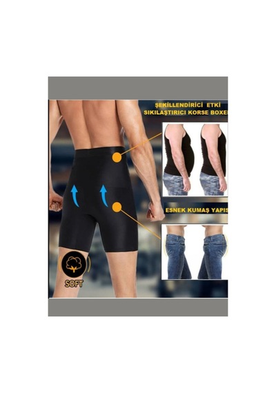Erkek Bel Göbek Ve Kalça Toparlayıcı Erkek Yüksek Bel Korse Boxer Siyah