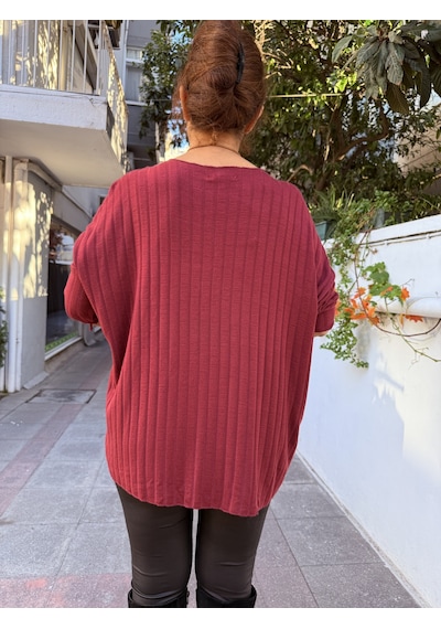 İtalyan Kolyeli Fitilli Triko Bordo