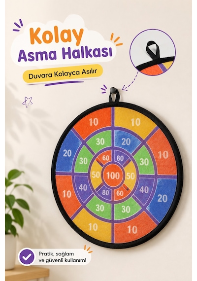 Cırt Cırtlı Dart Oyunu Seti Eğlenceli Hedef Tahtası 3 Toplu Dart Atış Oyunu Seti 36cm Hed709