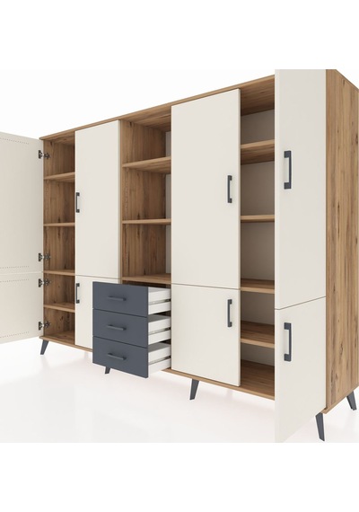 Hyperion Dolap 11 Raflı 3 Çekmeceli 8 Kapaklı 220x44x163 Çam-ayta Çam-aytaşı/antrasit Hyperion Dolap 11 Raflı 3 Çekmeceli 8 Kapaklı 220x44x163 Çam-ayta Çam-aytaşı/antrasit