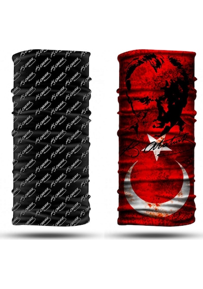 Dair Atatürk Desenli 2'li Set Boyunluk Bandana Outdoor Balaklava Yüz Maskesi Kafa Bandı