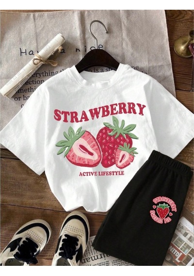 Uyguntarz Unisex Strawberry Baskılı Tasarım Tshirt Beyaz