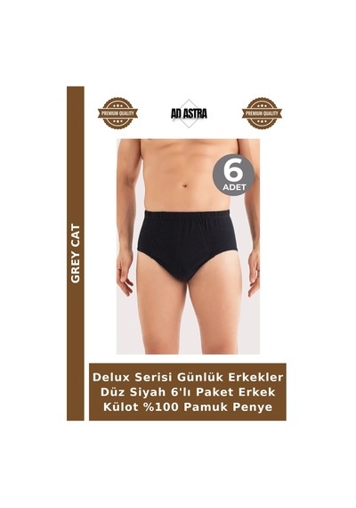 Grey Cat Delux Serisi Günlük Erkekler Düz Siyah 6'lı Paket Erkek Külot %100 Pamuk Penye