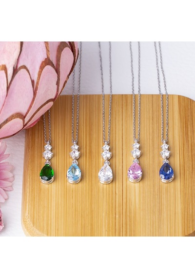 Yeşil Damla Model Zirkon Taşlı 925 Ayar Gümüş Kadın Kolye Gümüş - Rodyum