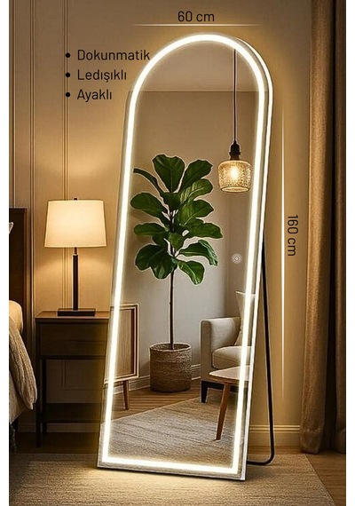 Led Işıklı Ayaklı Boy Aynası 60x160 Beyaz