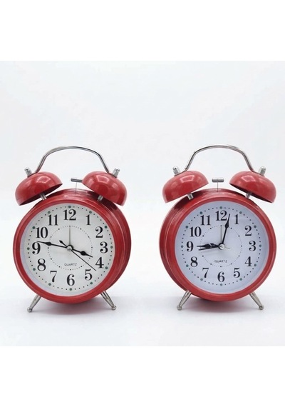 Çalar Saat 21 Cm Kurmalı Alarm Lı Çalar Saat Büyük Boy Retro Vintage Çift Çanlı Komodin Saati Kırmızı