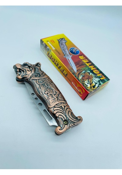 Aslan Desenli Kabartmalı Işıklı Çakı Çakmak //18cm