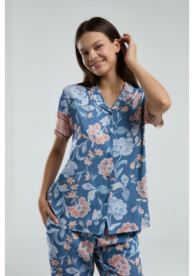 Arnetta Kadın Mavi Gömlek Pijama Mavi