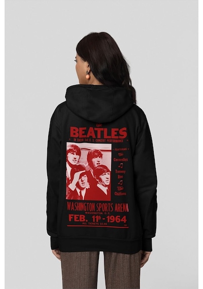 Sevbano The Beatles Müzik Grubu Baskılı Unisex Oversize 1964 Hoodie Siyah