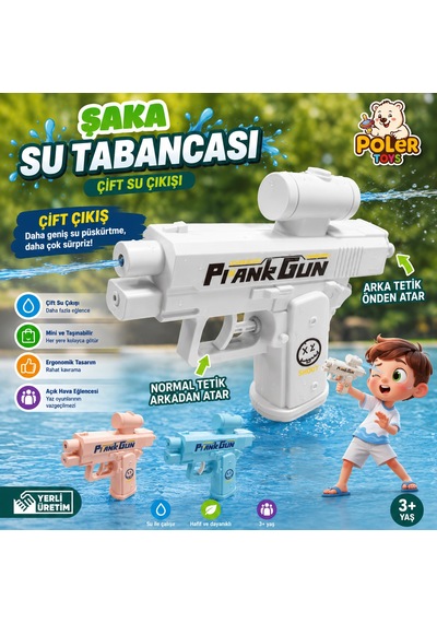 Çift Su Çıkışlı Şaka Su Tabancası Eğlenceyi İkiye Katlayan Mini Su Püskürtme Oyuncağı Beyaz