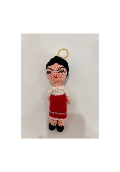 Amigurumi El Örgüsü Frida Kahlo İlhamlı Kız Bebek Anahtarlık Kırmızı Kırmızı