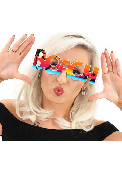 Beach Yazılı Parti Gözlüğü Yaza Merhaba Hawaii Show Gözlüğü 19x6 Cm Altın Ve Çok Renkli