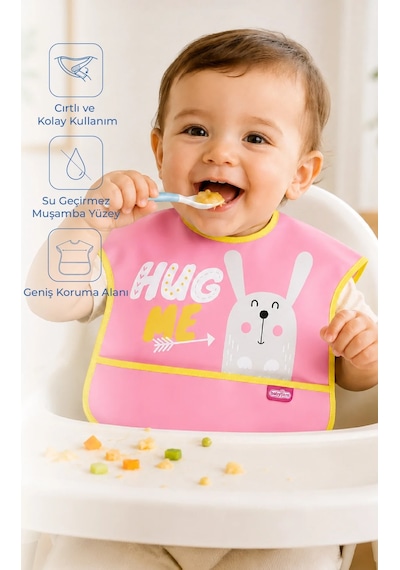 Babyjem Poli Muşamba Mama Önlüğü Büyük Pembe