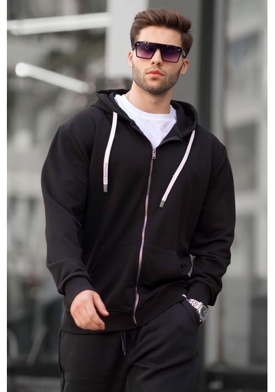 Madmext Siyah Fermuarlı Kapüşonlu Sweatshirt 6161-siyah Siyah