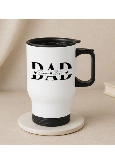 Bk Gift Kişiye Özel Babalar Günü Tasarımlı Kulplu Beyaz Çelik Bardak Termos Mug 450ml-1, Babalar Günü Hediye, Babaya Hediye