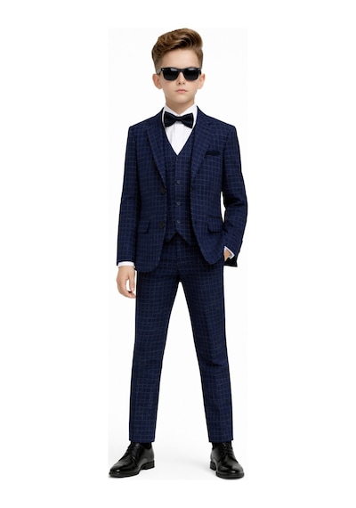 Ahengim Erkek Çocuk Slim Fit Dokulu Çizgili Klasik Takım Elbise Ak197-198 Lacivert